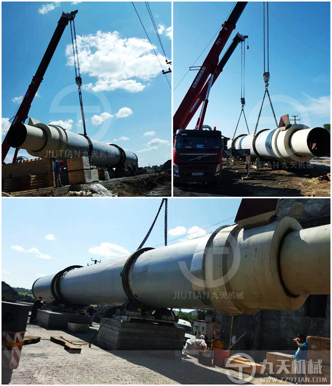 俄罗斯煤泥主体滚筒吊装现场(九天机械).jpg